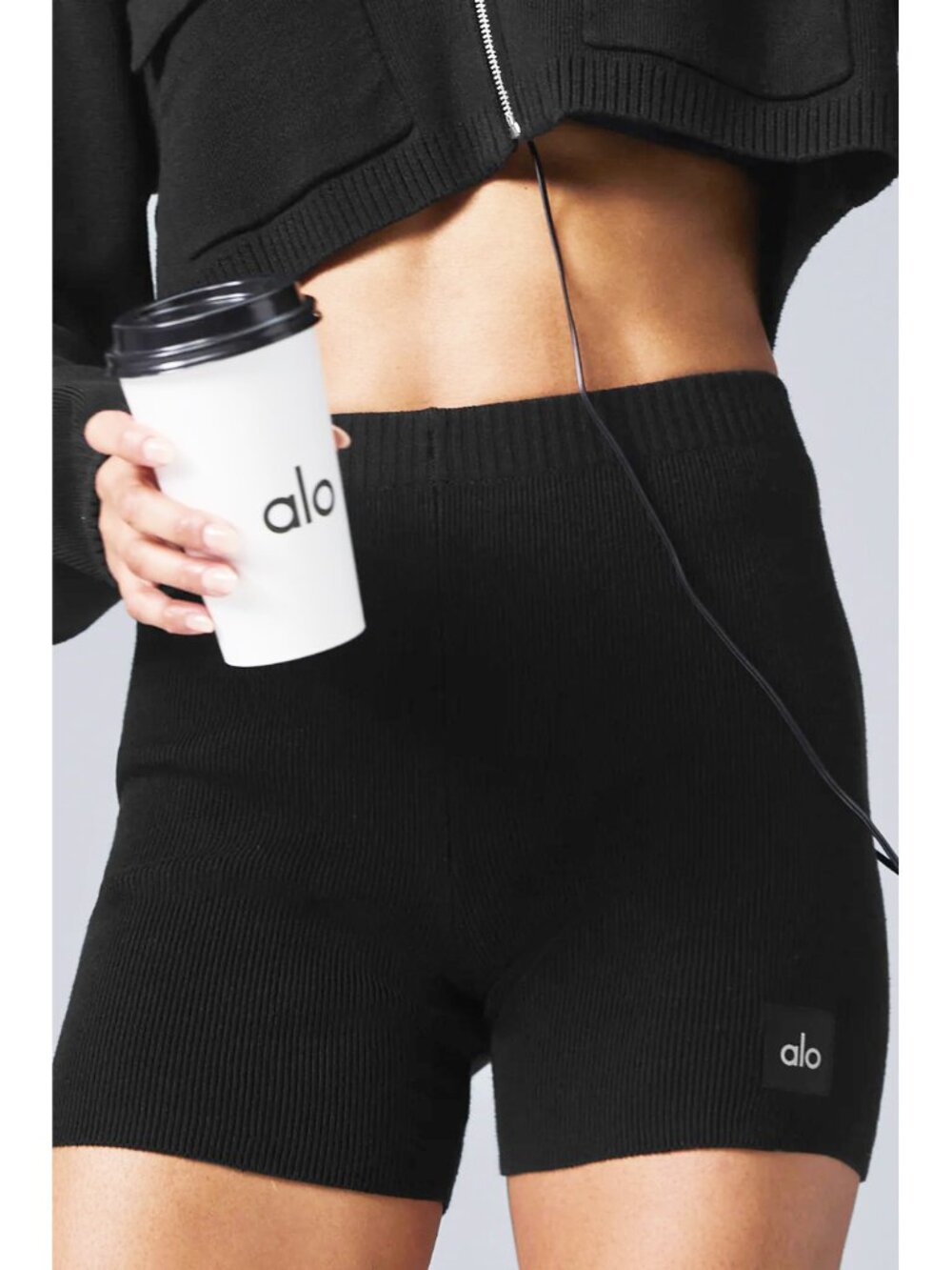 NEW ALO YOGA Black Cotton Nylon SCHOLAR Knit High Waist Active Legging Shorts XS